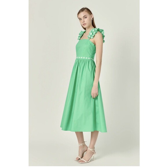 English Factory Ruffle Detail Midi Dress Sz XS Green - Picture 2 of 11